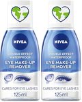 NIVEA Double Effect Waterproof Eye Make-Up Remover (125ml), Daily Use Face Cleanser for Make-Up and Mascara with Cornflower Extract and Biotin (Pack of 2)