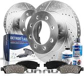 Detroit Axle - Front Brake Kit for Chevy GMC Silverado Sierra 2500 3500 HD Savana Express 3500 Deville H2 Drilled & Slotted Brake Rotor and Ceramic Brakes Pads Replacement : 12.8" inch Rotors