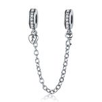 ABAOLA Heart Safety Chain Charm 925 Sterling Silver Beads fit Pandora Charms Bracelet & Necklace (Heart & Key Safety Chain)
