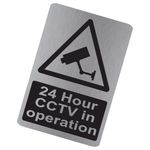 METAL 24 Hour CCTV In Operation Sign Brushed Silver Aluminium WITH IMAGE Warning Camera Recording Door Notice Office Shop Warehouse School Cafe Restaurant Pub Business Hotel Premises 150x100mm MS32