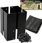 GDUUZ Set of 4 Raised Garden Corner Brackets makes a 10” – 15” high Planting Bed - Black - Heavy Duty - Powder Coated Steel - Weed Barrier Fabric and Hardware included