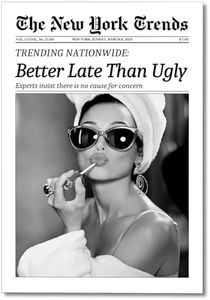 Osdfem Trendy Black and White Canvas Wall Art, Funky Girl Aesthetic Preppy Poster, Better Late Than Ugly Poster, Women Newspaper Art Print, Girls Dorm Apartment Picture 12x16in Unframed