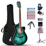 Winzz 40 Inches Acoustic Steel-string Guitar Beginner, Elegant Unique Color Design (Blue-green)