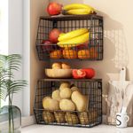 Mefirt Fruit Bowl, Fruit Baskets for Kitchens, Hanging Fruit Bowl with Banana Hanger can as Kitchen Storage Fruit Bowls, Vegetable Rack Wall & Stackable Storage Baskets for Vegetables, Fruit, Snacks