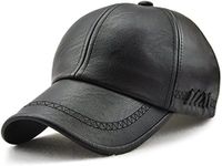 Classic Plain Adjustable Leather Baseball Cap Sports Outdoor Panel Hat for Men Women Black-1