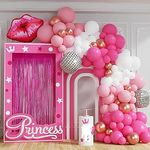 Xugoox 129Pcs Hot Pink Balloon Garland Arch Kit with Different Size Hot Pink White Metallic Rose Gold Balloons Red Lips Disco Ball Foil Balloons for Princess Theme Party Girl's Birthday Bridal Baby Shower Makeup Party Disco Party Princess Theme Party Decorations