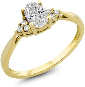 Gem Stone King Solid 14K Gold Lab Grown Diamond Engagement Ring For Women | Center Oval Shape 6X4MM | Wedding Anniversary Promise Gold Ring | 1/2 Cttw | Available in Size 5, 6, 7, 8, 9