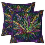 Feelyou Marijuana Weed Leaf Throw Pillow Covers for Couch Sofa Bed,Set of 2 Cannabis Leaves Decorative Pillows Cushion Covers,Botanical Plants Print Colorful Pillow Inserts Not Included,18x18 inch