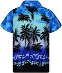 V.H.O. Funky Hawaiian Shirt Casual Men Front Pocket Button Down Very Loud Shortsleeve Unisex Beach Multi Colors, Beach Mono Blue, 3X-Large