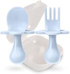 Grabease Baby Feeding Self Feeding Baby Utensils Baby Fork and Spoon, BPA-Free & Phthalate-Free for Baby & Toddler, 1 Set, Blue