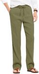 COOFANDY Men's Linen Casual Pants Elastic Waist Lightweight Pants Stretchy Waistband Beach Pants Army Green