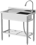 Garvee Stainless Steel Sink, 39x20x37 In Freestanding Single Sink Commercial Kitchen Sink Set with Worktop Faucet, NSF Certificated, Commercial Single Bowl Kitchen Prep & Utility Sink for Garage