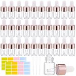 FRIUSATE 30pcs 2ml Dropper Bottle, Mini Empty Glass Dropper Bottles with 3 Dropper Pipettes, 2 Sheet Label Stickers Refillable Sample Dropper Bottle for Perfume Essential Oil Aromatherapy Eye Drops