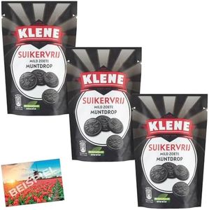 3 X Klene Muntdrop Val di liquirizia senza zucchero, 100 g, miscela di liquirizia olandese, senza zucchero, liquirizia dolce dai Paesi Bassi, liquirizia I Drop I Dutch Licorice I Holland-Box by Vriens