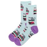 Hot Sox Women's Book Cat Crew Sock 1 Pair Pack, Book Cat (Green), Women's Shoe Size: 4-10, Book Cat (Green), 4-10