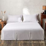BISELINA French Linen Bed Skirt Split Corner with Button 18-Inch Tailored Drop Natural Flax Cotton Blend Basic Dust Ruffle Soft Cozy (18" King,Button White)