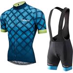 PHTXOLUE Cycling Kit Men Cycling Jersey Set Cycling Bib Shorts Bicycle Jersey Shirts Outfit Uniform Clothes (Black blue-1, XX-Large)