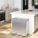 Garvee Trash Can, 24 Gallon Triple Compartments (3X30L) Stainless Steel Kitchen Trash Can for Recycling, 8+8+8 Gallon Plastic Inner Buckets, Quiet Close, Brushed, Airtight, Silver