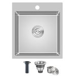 MENATT 17X19 inch Single Bowl Drop in Kitchen Sink Brushed, 18 Gauge Stainless Steel Handmade Topmount Kitchen Sinks with 1 Faucet Hole, D17" x W19"x H9"