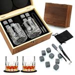 Whiskey Glass Gift Set of 2, Whiskey Stones, Whiskey Gift Sets for Men, 8 Whisky Stones 2 Crystal Whisky Glasses Wooden Box Present, Birthday Gifts for Men, Dad, Husband Valentine’s Day/Father’s Day