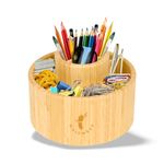 Mosomboo Bamboo Rotating Pen Organizer with 11 Compartments - 360° Bamboo Desk Organizer, Art Caddy, Crayon Organizer, Colored Pencil Organizer, Colored Pencil Holder, Art Brushes, Desktop Storage