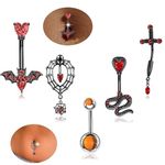 Jerany 5 Pcs Snake Belly Rings for Women Bat Crucifix Spider Web Belly Button Rings Cool Navel Barbell Hypoallergenic Dangling Navel Rings Halloween Nightclub Body Jewelry Piercing for Girls, free size