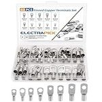 electrapick 60PCS Bolt Hole Tinned Copper Terminals Set-Wire terminals Connector Cable lugs Ring Battery SC Terminals Set Marine Grade Cold-Pressed Crimp Type (Silver, 60 Pcs)