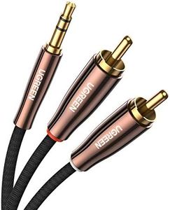 UGREEN RCA Cable RCA to 3.5mm Audio Cable Male Braided 2 RCA to Aux Headphone Jack Phono Y Splitter Lead Compatible with HiFi Amplifier DJ Controller Speaker Car Stereo Turntable Soundbar, 3M