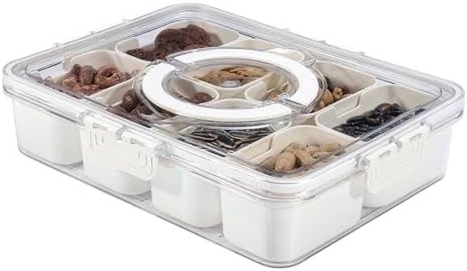 Snackle Box Charcuterie Container, Divided Serving Tray with Lid and Handle, Portable Snack Platters for Fruit, Nuts, Candy, Entertaining, Party, Picnic