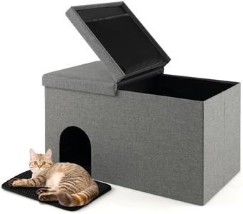 Costway Cat Litter Box Enclosure Hidden Furniture, Cat Washroom Shoe Storage Bench with Urine Proof Litter Mat & Odor Control Carbon Filter, Flip-up Lid, Dog Proof & Waterproof Litter Cabinet (Grey)