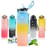 SEASEVEN Water Bottle with Straw 1L,Boys Water Bottles with Straw 1 Litre,Waterbottle Leak-Proof Sports Water Bottle,Plastic Drinks Bottles Toxin Free,Bpa-Free (Blue-Yellow-Pink)