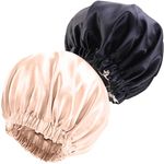 NIXISWAG 2PCS Silk Bonnet Sleep Cap for Curly Hair-Silk Hair Wrap for Sleeping-Bonnet for Women-Satin Bonnet and Hair Cap-Bonnets-Stylish Hair Bonnet with Elastic Band (1-Black & 1-Peach Pink)