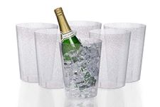 6 Pack of 96 Ounce Disposable Silver Glitter Clear Plastic Ice Bucket for Parties - Good As One Large Champagne Chiller Or Classic Wine Bottle Chiller - Exquisite