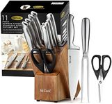 McCook MC35 Knife Sets,11 Pieces German Stainless Steel Hollow Handle Self Sharpening Kitchen Knife Set in Acacia Block