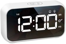 LATEC Digital Alarm Clock for Bedside LED Large Display, 4 Levels Brightness, 8 Volume, 40 Alarm Tones, Snooze, Dual Alarms, 12/24H, Week Display, Loud Alarm Clock (White)