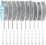 Ecoofor Necklace Chains for Jewelry Making, 82 Feet 10 Rolls Stainless Steel Jewelry Chains for Men Women DIY Necklace Bracelet Jewelry with Jump Rings/Lobster Clasps/Connectors