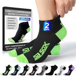 SB SOX 2-Pair Compression Running Socks for Men and Women – Low Cut/Ankle Athletic Socks for All-Day Wear (Medium, Black/Green)