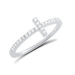 Sterling Silver Cz Thin Stackable Sideways Cross Ring - Size 10