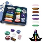 Chakra Stone Healing Crystals Set in Box, Natural Reiki Healing Crystal Points Gemstone Wand Set for Meditation Crystal Therapy Anxiety Relief Balancing Yoga Crystals and Gemstones for beginner(14pcs)