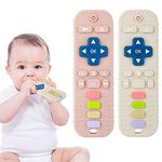 Cuibilyer Baby Teething Toys, 2Pack Silicone Teething Toys for Babies 3-6Months, Baby Chew Toys 6 to 12 Months, Newborn Baby Teether, TV Remote Control Teething Toys for Boy Girl (Pink+White)