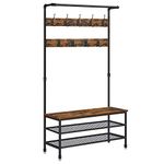 VASAGLE Coat Rack Stand, Large Hall Tree with Bench and Shoe Storage, 9 Hooks, Shoe Rack, Hanging Rail, 41.5 x 100 x 182 cm, for Hallway, Living Room, Bedroom, Rustic Brown and Black HSR47BX