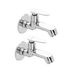 Enicet Brass Bib Cock with Wall Flange | Chrome Finish | Tap for Bathroom | Backed wth 7 Years Warranty (BG101 02) (Set of 2)