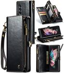 ASAPDOS Samsung Galaxy Z Fold 2 Wallet Case with S Pen Holder,PU Leather Zipper Folio Screen Protector Flip Case with Magnetic Closure[S-Pen Fully Compatible],Card Holder and Kickstand Black