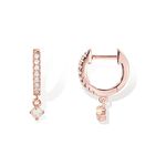 PAVOI 14K Gold Plated 925 Sterling Silver Post Huggie With Dangle | Small Gold Hinged Hoop Earrings For Women | Trendy Dangle Hoop Earrings | CZ Huggie Earrings (Opal, Rose Plated)