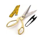 faas Golden Cloth Cutting Scissors 9.5Inch+ Thread Cutting 1 Pcs & 1Pcs Measuring Tap (Set of 3)