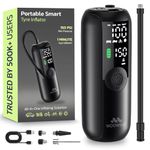 Woowind Bike Pump, Tyre Inflator Air Compressor, 1 Minute Inflation, 150PSI/10.3BAR Car Tyre Inflator, Air Pump for Bikes, Motorcycles, Balls - with Digital Pressure Gauge, LED Light & Auto Shut-Off