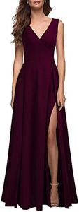 MUSHARE Women's V Neck Sleeveless Split Formal Dress Cocktail Party Prom Long Dresses, Burgundy, Medium