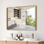 NARCISSUS Bathroom Mirror for Wall, 40x30 Inch Brushed Brass Gold Vanity Mirror with Aluminum Alloy Frame, Wall Mirror for Over Sink, Rectangular, Tempered Glass, Hangs Horizontally or Vertically