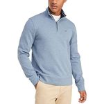 Tommy Hilfiger Men's Long Sleeve Fleece Quarter Zip Pullover Sweatshirt, Fleet Blue Heather, Medium