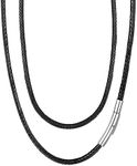 FaithHeart Black Necklace for Unisex, Wax Rope Braided Leather Cord Chain 22" inch, Mens Leather Necklace with Magnet Clasp Fashion Jewellery Birthday Gifts